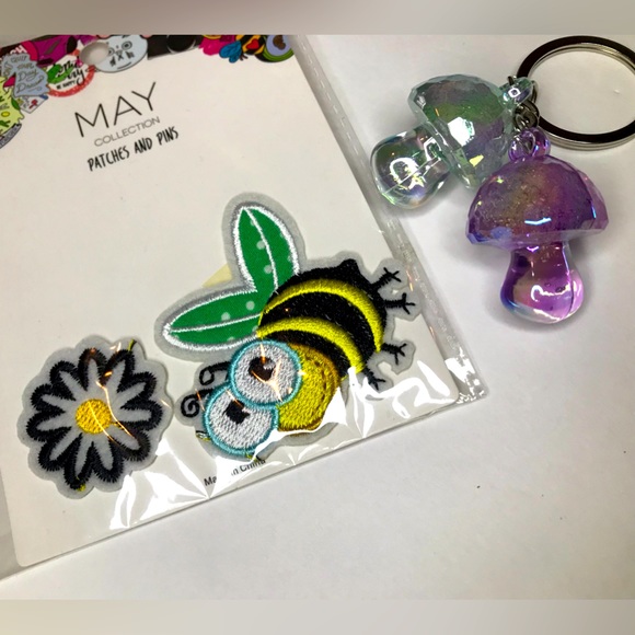 3/$15 patches and keychains mushroom bees daisy keyring iron in patch flowers 💕 - Picture 1 of 4